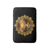 Golden Boho Mandala Mountain Sunset Art | Black バスマット (正面縦)