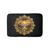 Golden Boho Mandala Mountain Sunset Art | Black バスマット (正面)