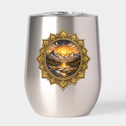 Golden Boho Mandala Mountain Sunset | Boho Sun Art (正面)