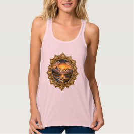 Golden Boho Mandala Mountain Sunset | Boho Sun Art タンクトップ
