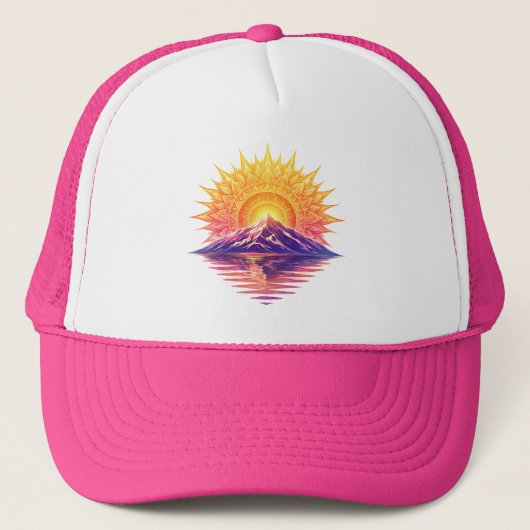 Golden Boho Mandala Sun Mountain Sunset Reflection キャップ (正面)