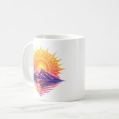 Golden Boho Mandala Sun Mountain Sunset Reflection コーヒーマグカップ (正面左)
