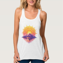 Golden Boho Mandala Sun Mountain Sunset Reflection タンクトップ