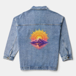 Golden Boho Mandala Sun Mountain Sunset Reflection デニムジャケット