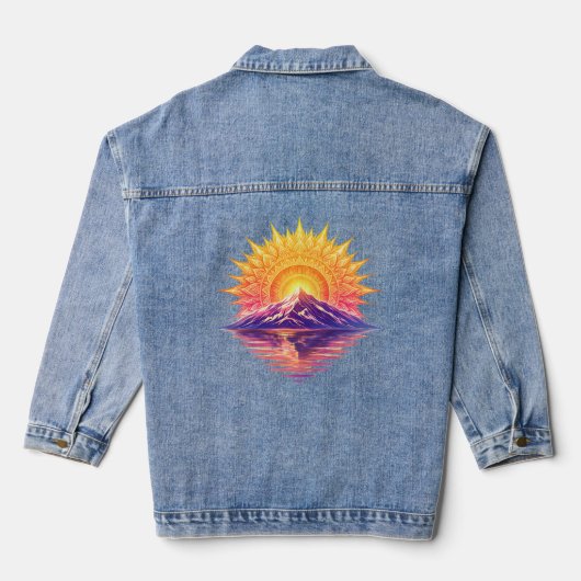 Golden Boho Mandala Sun Mountain Sunset Reflection デニムジャケット (裏面)