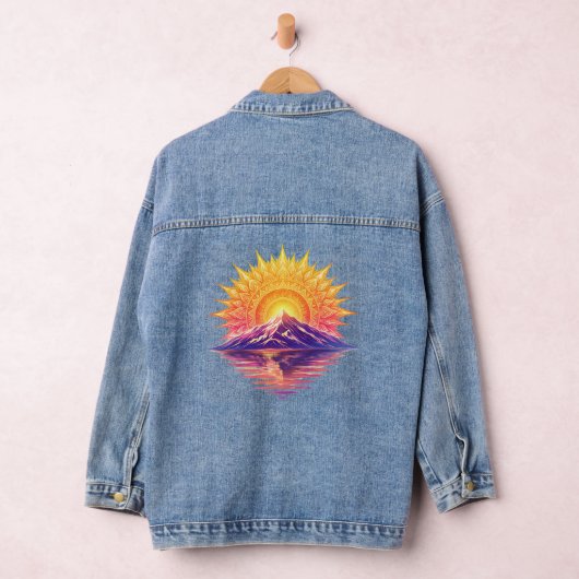 Golden Boho Mandala Sun Mountain Sunset Reflection デニムジャケット (ハンガー)