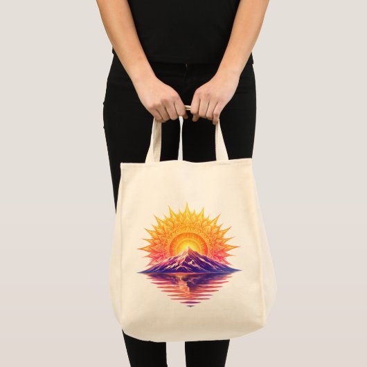 Golden Boho Mandala Sun Mountain Sunset Reflection トートバッグ (正面(商品))