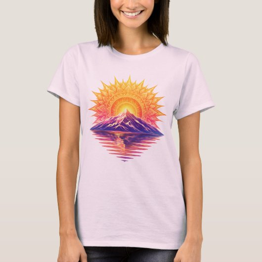 Golden Boho Mandala Sun Mountain Sunset Reflection Tシャツ (正面)