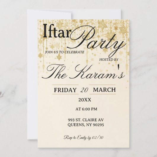 Golden Boho Minimalist Mosque Ramadan Iftar Party 招待状 (正面)