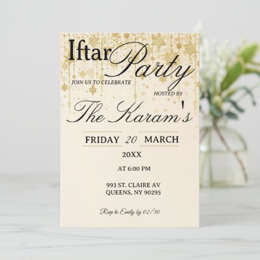 Golden Boho Minimalist Mosque Ramadan Iftar Party  招待状 (スタンド正面)