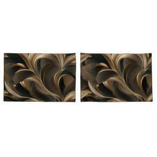 Golden Botanical Flow Elegant 枕カバー