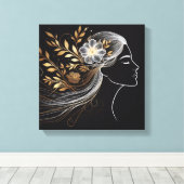 Golden Botanical Flowing Hair Line Portrait キャンバスプリント (インサイチュ (ウッドフロア))