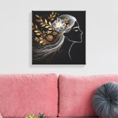 Golden Botanical Flowing Hair Line Portrait キャンバスプリント (インサイチュ (リビング))