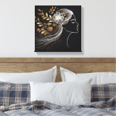 Golden Botanical Flowing Hair Line Portrait キャンバスプリント (インサイチュ (寝室))