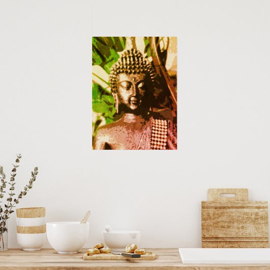 Golden Bronze Buddha Meditation Art Poster – Zen ポスター (キッチン)