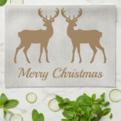 Golden Brown Deer Shapes On Faux Velvet Texture キッチンタオル (折り畳み)