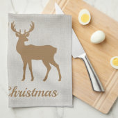 Golden Brown Deer Shapes On Faux Velvet Texture キッチンタオル (四つ折り)