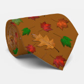Golden Brown Fall Leaves Pattern Tie ネクタイ (ロール)