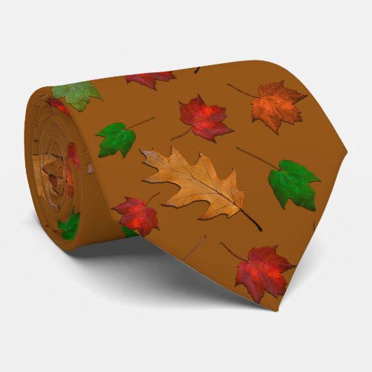 Golden Brown Fall Leaves Pattern Tie ネクタイ (ロール)