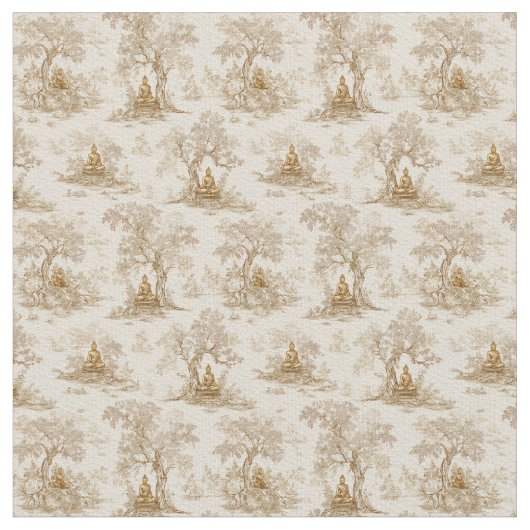 Golden Buddha Toile de Jouy Classic Pattern ファブリック (クローズアップ)