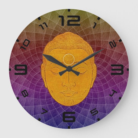 Golden Buddha Zen Mandala Wall Clock ラージ壁時計 (正面)