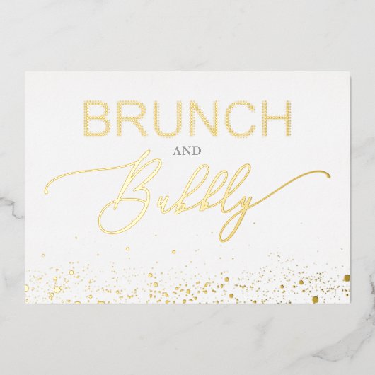 Golden Budget Brunch & Bubbly Quote Bridal Shower 箔招待状 (正面)