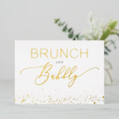 Golden Budget Brunch & Bubbly Quote Bridal Shower 箔招待状 (立ち正面)