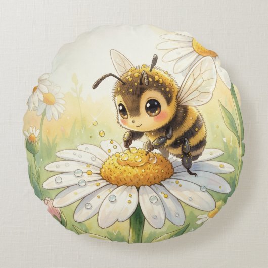 Golden Bumblebee in Bloom Dance ラウンドクッション (正面)