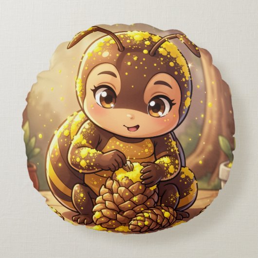 Golden Bumblebee in Bloom Dance.12 ラウンドクッション (正面)