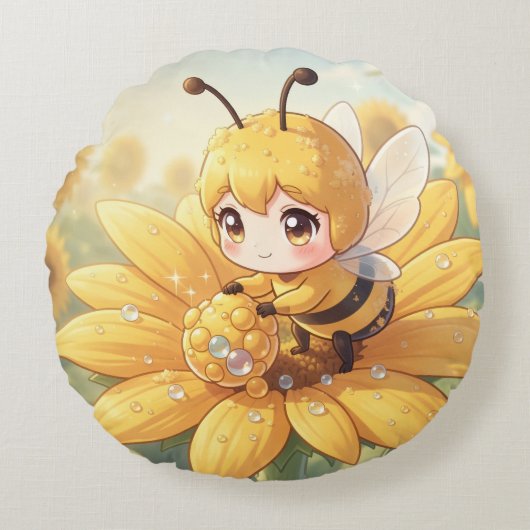 Golden Bumblebee in Bloom Dance.1 ラウンドクッション (正面)