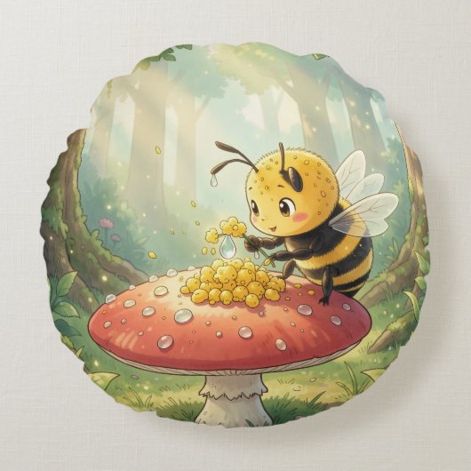 Golden Bumblebee in Bloom Dance.2 ラウンドクッション (正面)