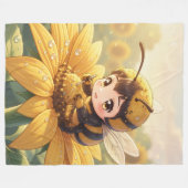 Golden Bumblebee in Bloom Dance.3 フリースブランケット (正面(横))