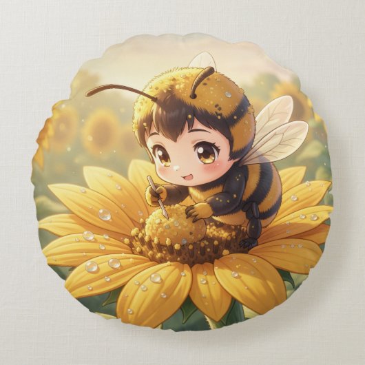 Golden Bumblebee in Bloom Dance.3 ラウンドクッション (正面)