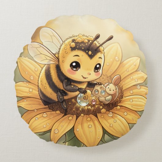 Golden Bumblebee in Bloom Dance.4 ラウンドクッション (正面)