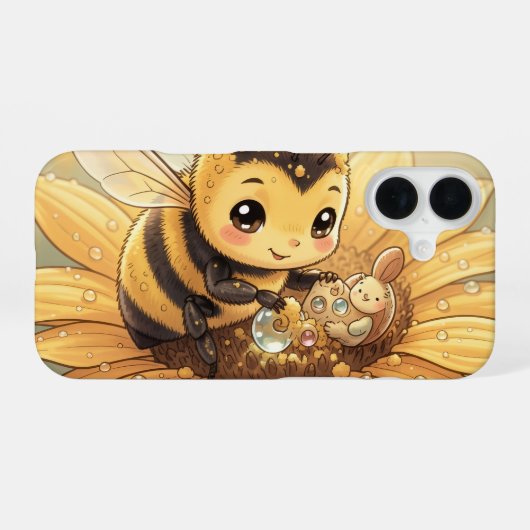 Golden Bumblebee in Bloom Dance.4 iPhone 16ケース (裏面横)