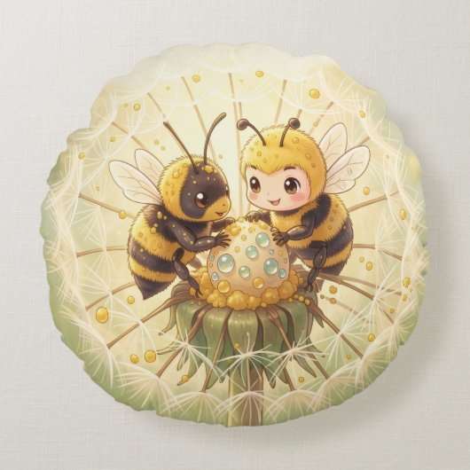 Golden Bumblebee in Bloom Dance.5 ラウンドクッション (正面)