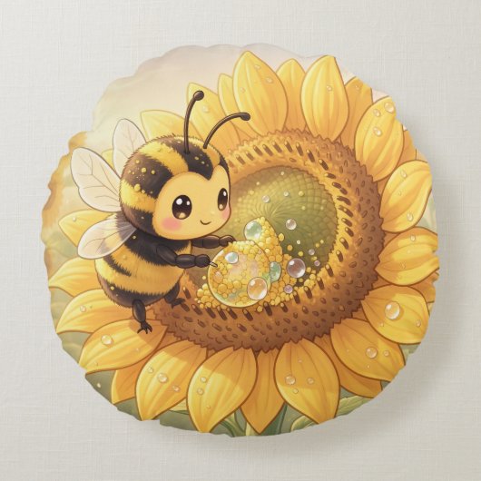 Golden Bumblebee in Bloom Dance.6 ラウンドクッション (正面)
