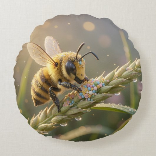 Golden Bumblebee in Bloom Dance.7 ラウンドクッション (正面)