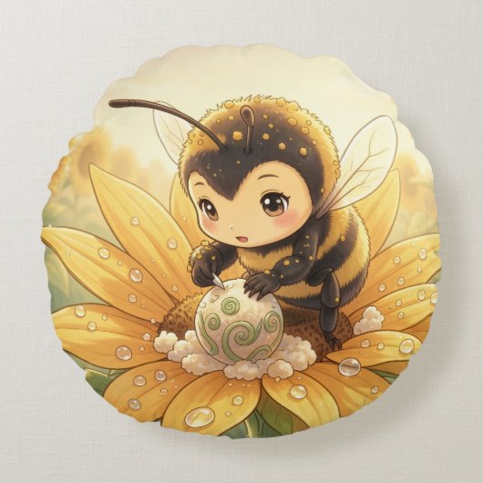 Golden Bumblebee in Bloom Dance.8 ラウンドクッション (正面)