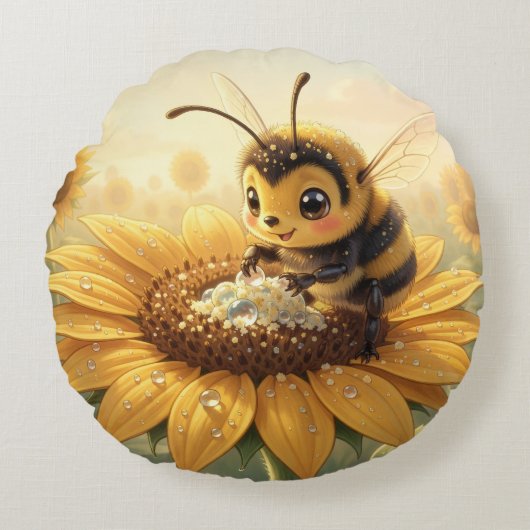 Golden Bumblebee in Bloom Dance.9 ラウンドクッション (正面)