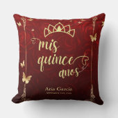 Golden Butterfly Red Roses Floral Quinceañera クッション (正面)