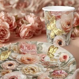 Golden Butterfly Rococo Rose Galentine Garden 紙コップ