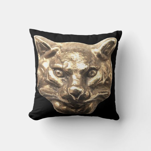 Golden Cat – goldene Katze – vergoldeter Kater クッション (正面)