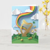 Golden Celtic Harp Rainbow Papercraft St Patricks カード (黄色い花)