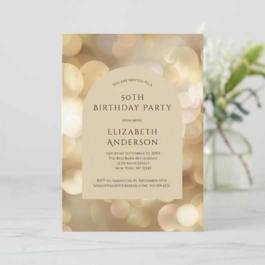 Golden Champagne Bokeh Arch 50th Birthday 招待状 (スタンド正面)
