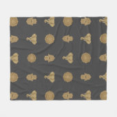 Golden Charcoal Mandala Elephant Hamsa | Asian Zen フリースブランケット (正面(横))