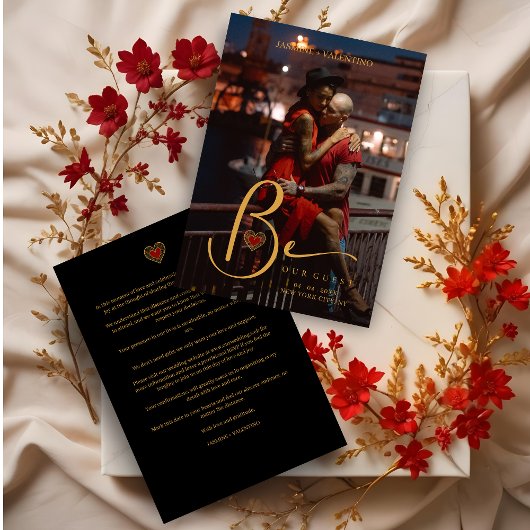 Golden Charm Heart in Red Custom Photo Wedding セーブザデート