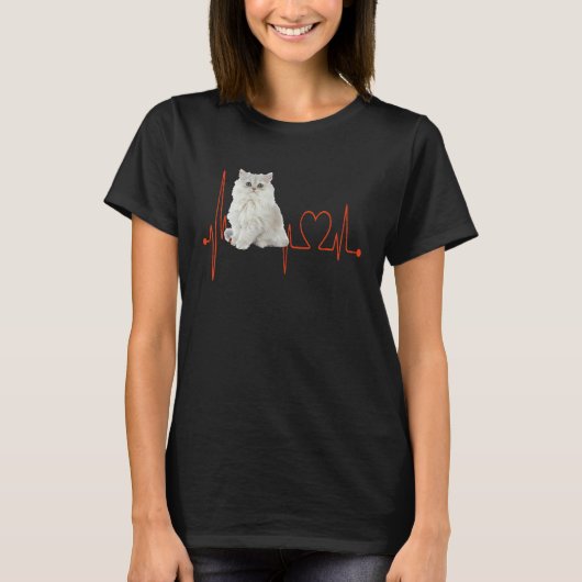 Golden Chinchilla Persian Cat Heartbeat EKG I Love Tシャツ (正面)