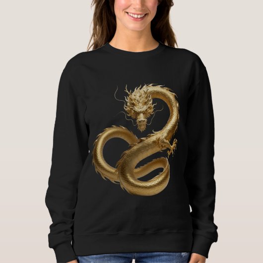 Golden Chinese Dragon Art | Mythical Creature Fant スウェットシャツ (正面)