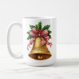 Golden Christmas Bell Holly and Stripe Bow コーヒーマグカップ